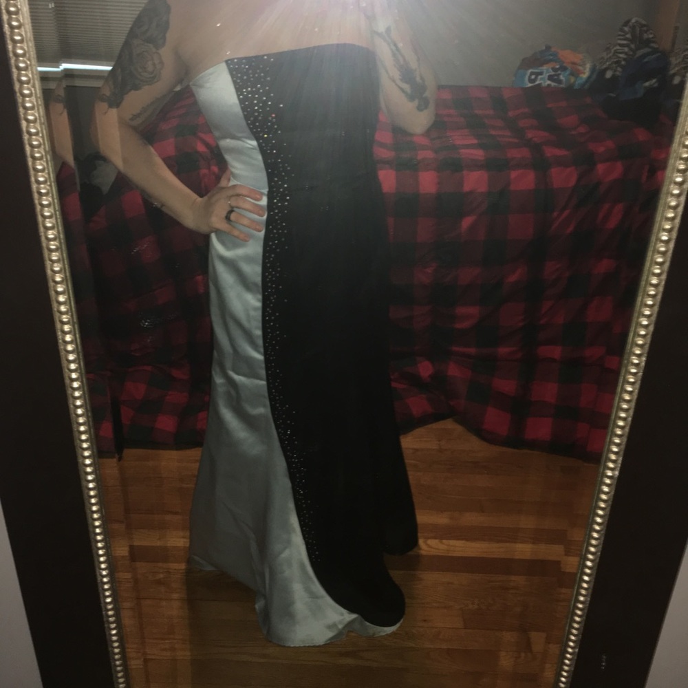 Light blue and black prom dress
